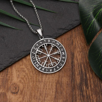 Vegvisir Necklace – Viking Compass Pendant with Rune Symbols, Norse Mythology Jewelry, Nordic Heritage Gift, VKN0002