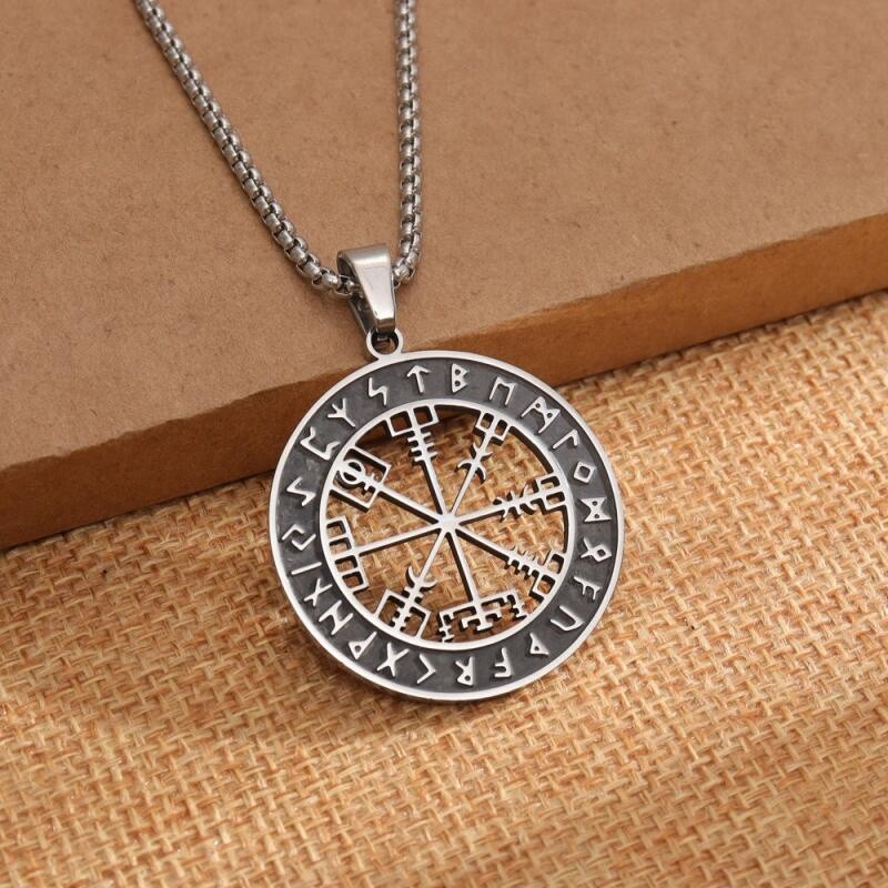 Vegvisir Necklace – Viking Compass Pendant with Rune Symbols, Norse Mythology Jewelry, Nordic Heritage Gift, VKN0002