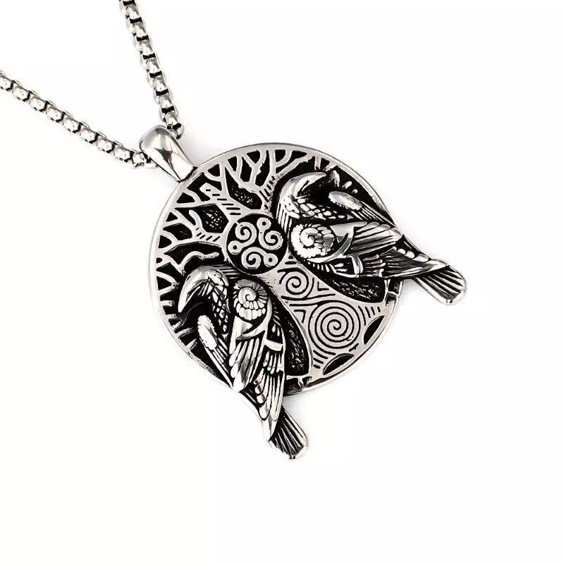 Odin Ravens Necklace – Yggdrasil World Tree Pendant, Viking Jewelry, Norse Mythology Gift, VKN0007
