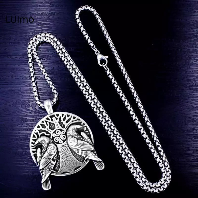 Odin Ravens Necklace – Yggdrasil World Tree Pendant, Viking Jewelry, Norse Mythology Gift, VKN0007