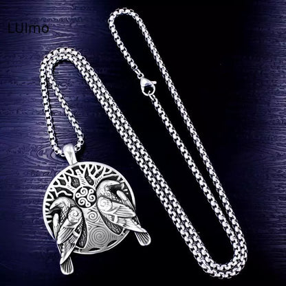 Odin Ravens Necklace – Yggdrasil World Tree Pendant, Viking Jewelry, Norse Mythology Gift, VKN0007