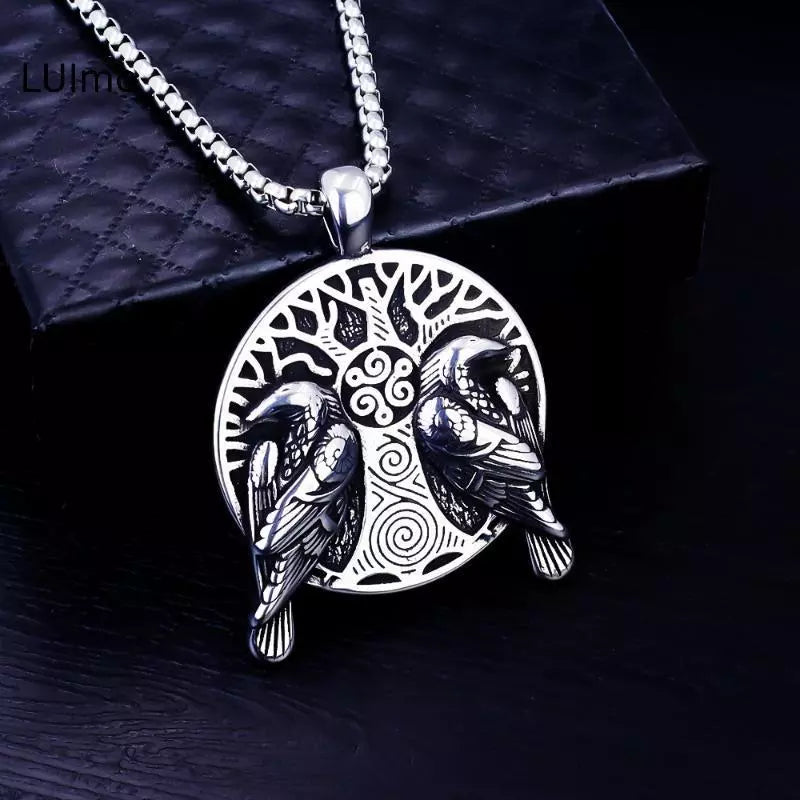 Odin Ravens Necklace – Yggdrasil World Tree Pendant, Viking Jewelry, Norse Mythology Gift, VKN0007
