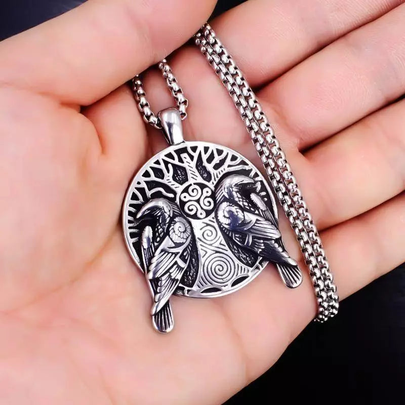 Odin Ravens Necklace – Yggdrasil World Tree Pendant, Viking Jewelry, Norse Mythology Gift, VKN0007