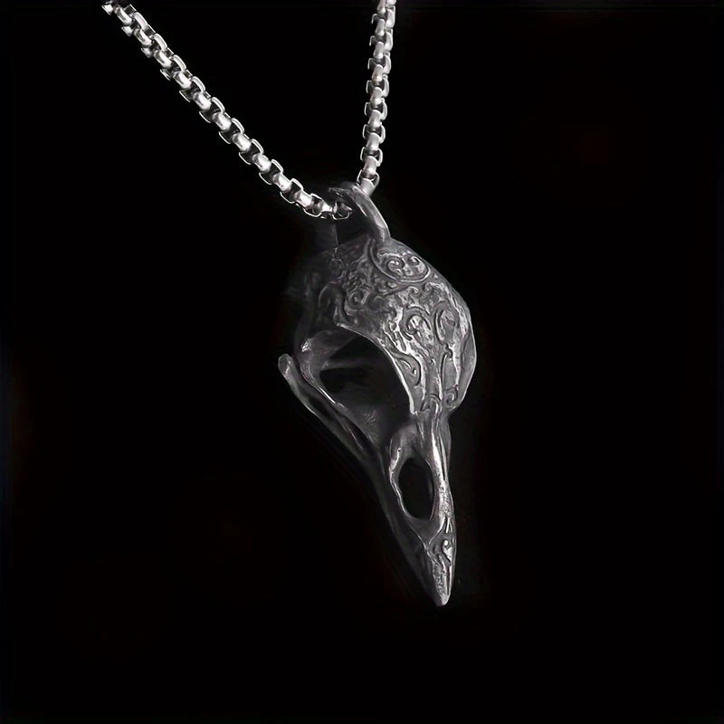Raven Skull Necklace – Norse Raven Pendant, Viking Jewelry, Nordic Mythology Gift, VKN0005