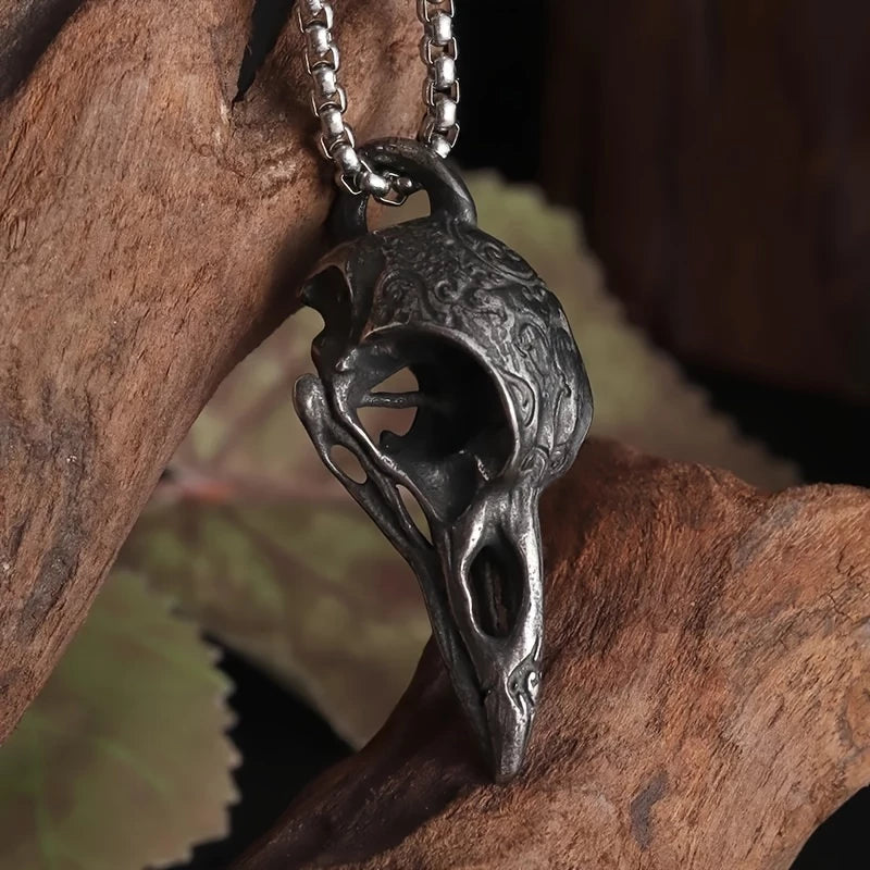 Raven Skull Necklace – Norse Raven Pendant, Viking Jewelry, Nordic Mythology Gift, VKN0005